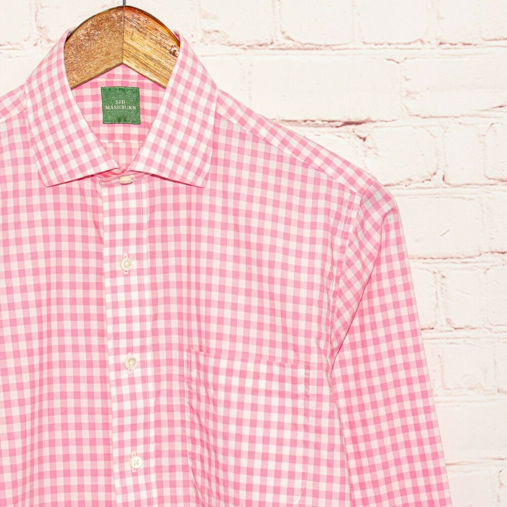 SID MASHBURN Pink Gingham Button up Dress Shirt 14 1/2 - 34